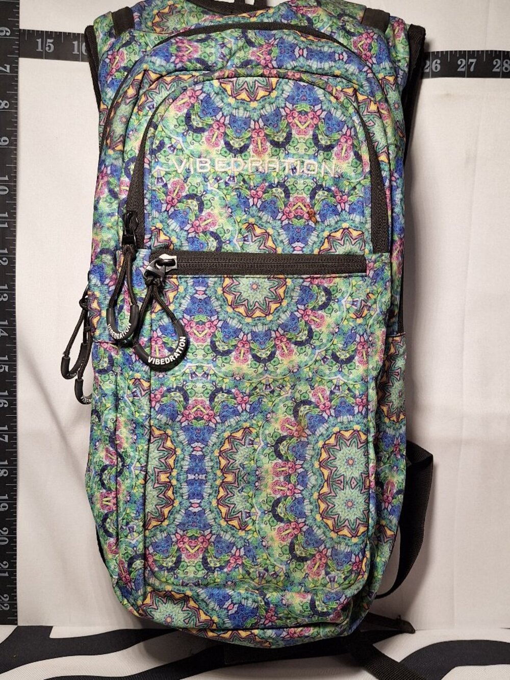 Vibedration Hydration Backpack w/o bladder, Green Blue Pink Tapestry, Used